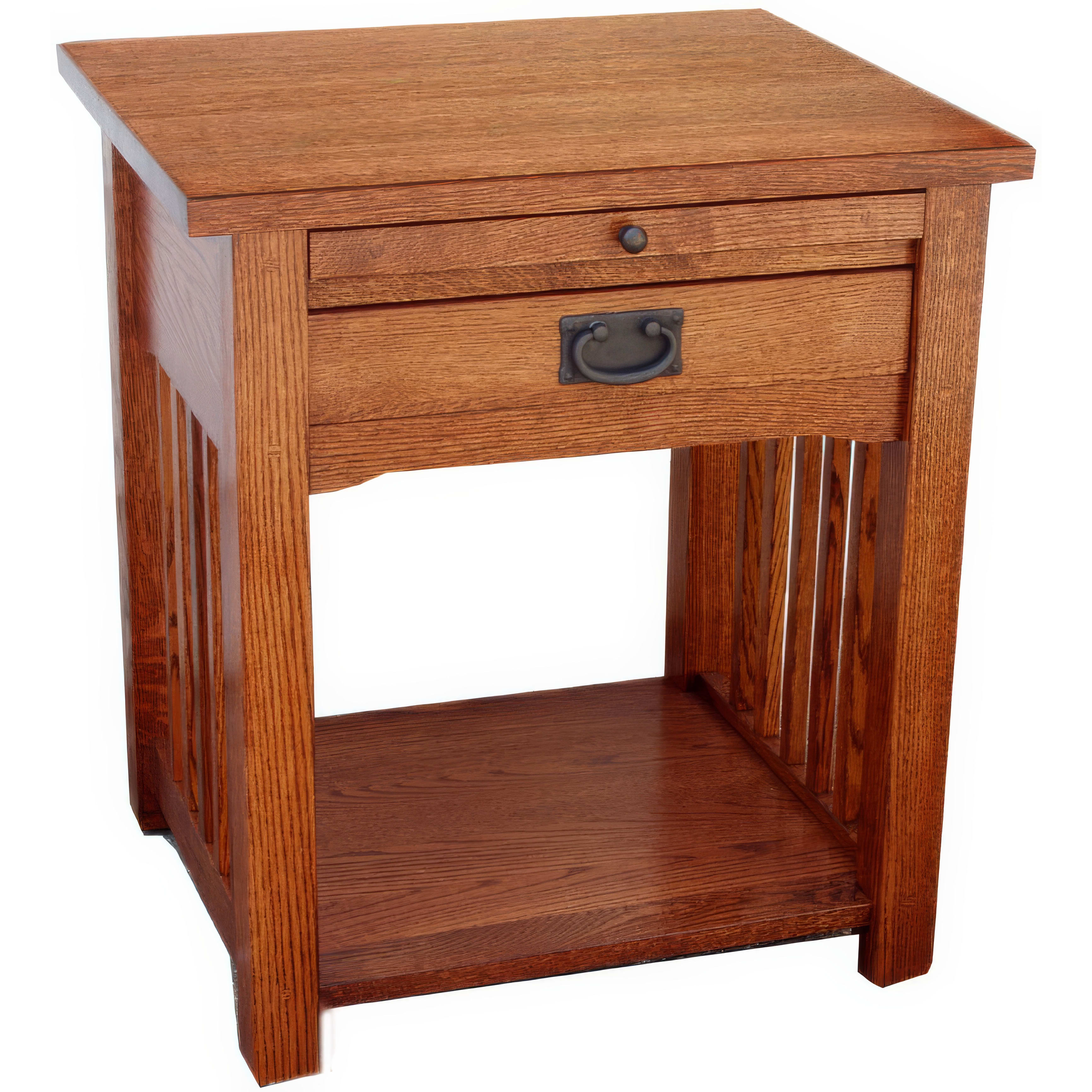 One Drawer Night Stand with Pull-Out Tray - Solid American Quartersawn Oak