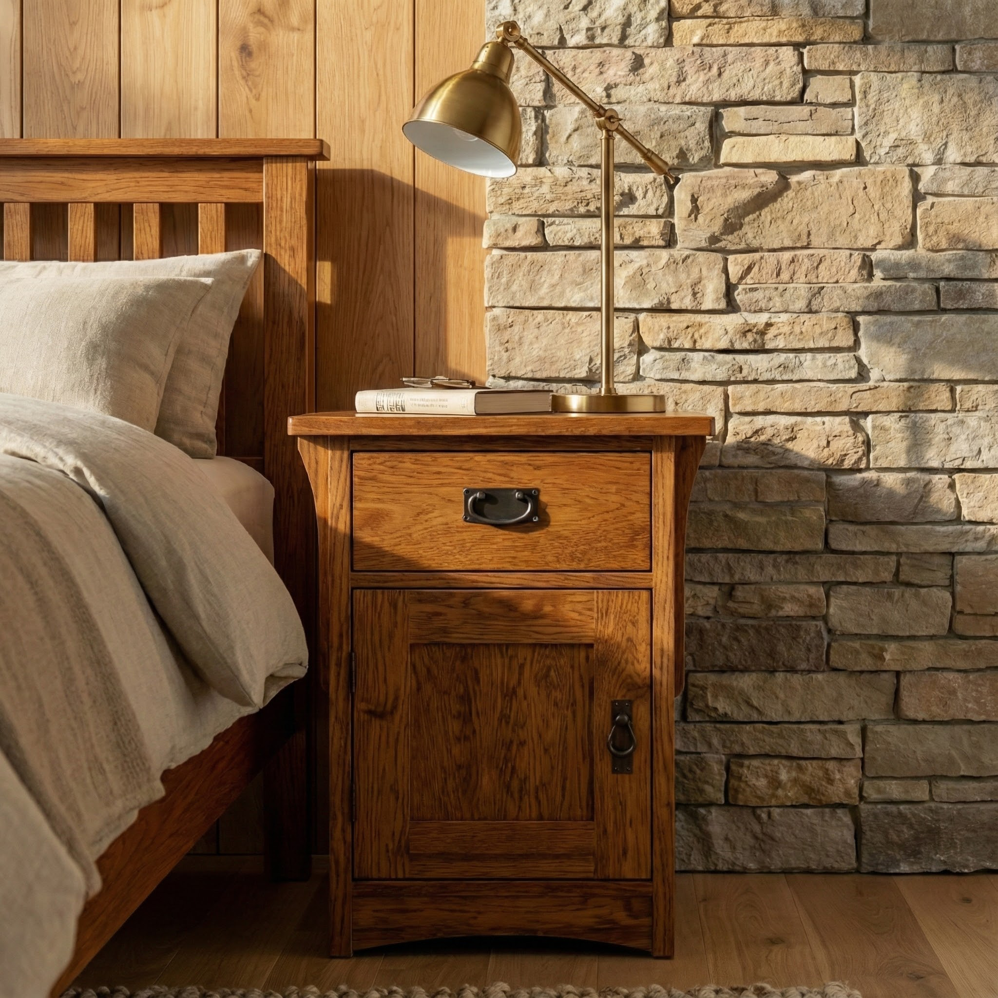 Storage Nightstand - Solid Oak