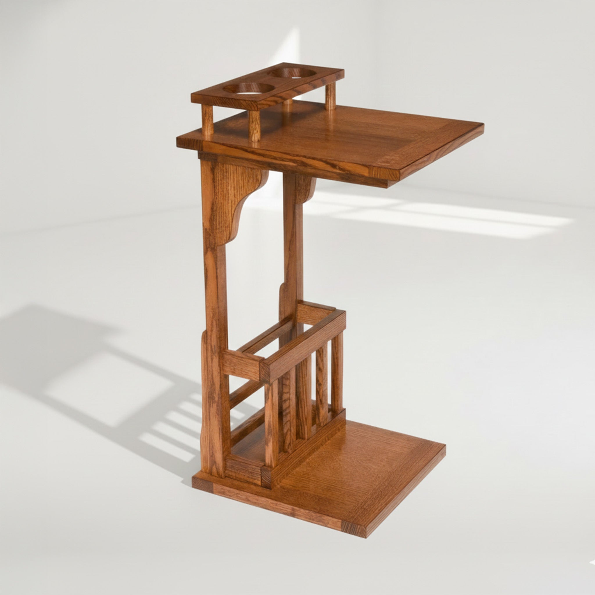 Narrow Sofamate with Cup Holder - Solid Oak