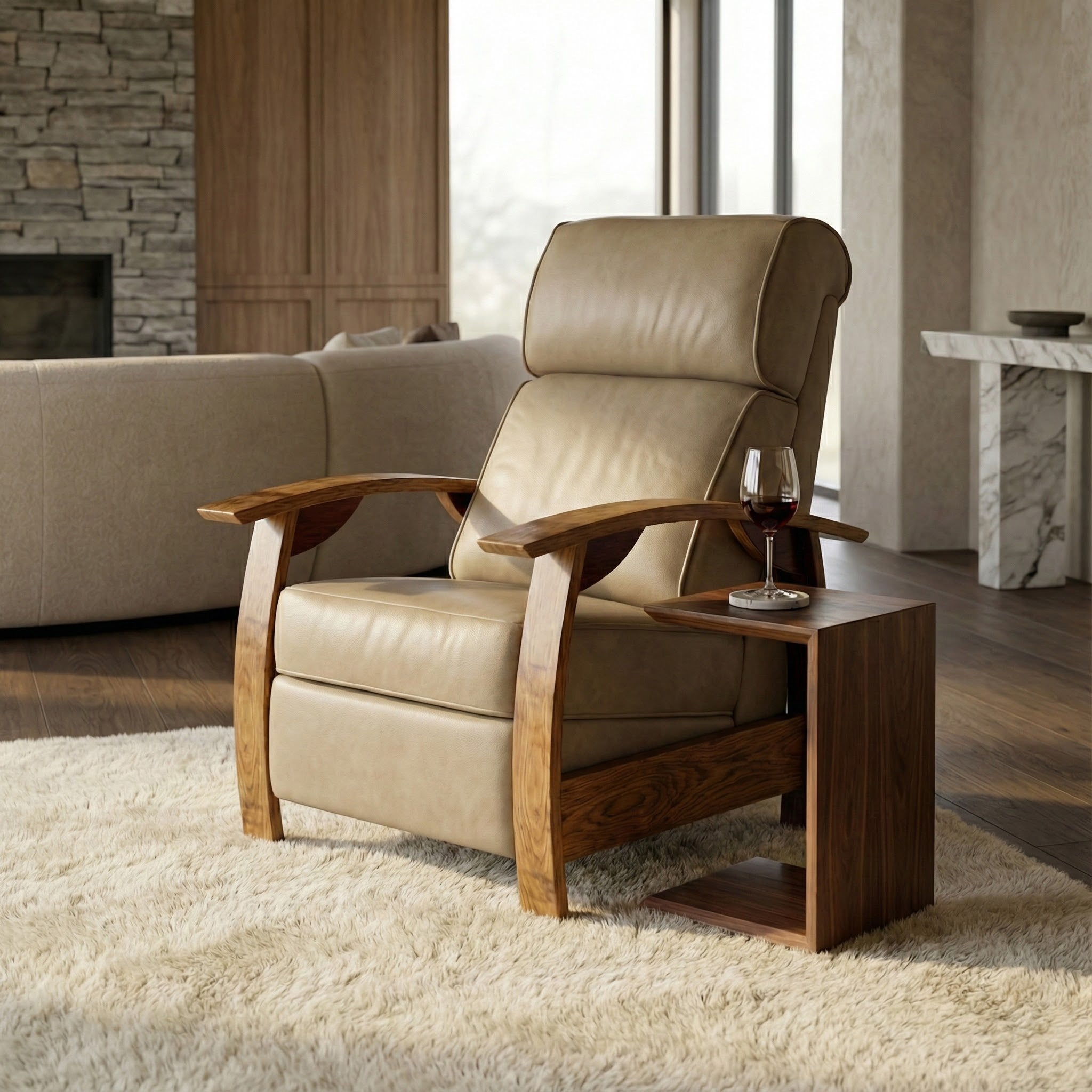 Wine Barrel Recliner - Beige Italian Leather